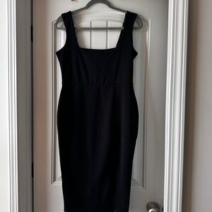Nasty Gal Black Midi Sheath Dress with Square Neck